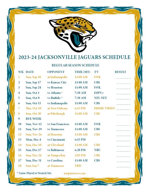 printable jaguars schedule 2023